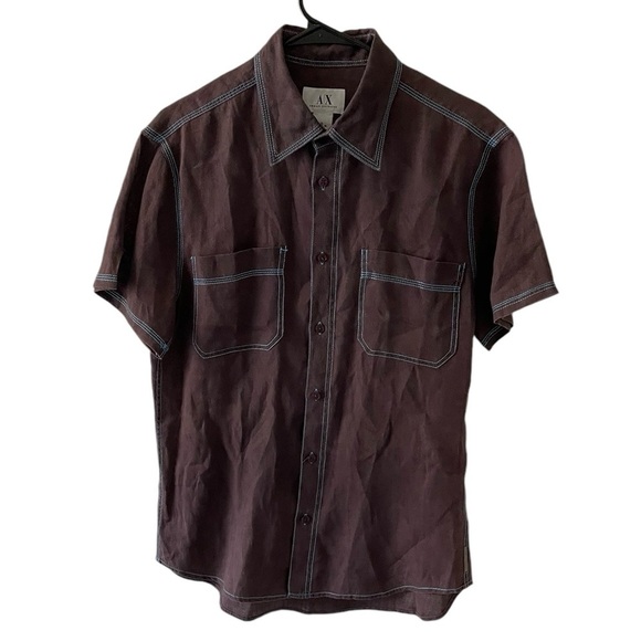 A|X Armani Exchange Linen Button Down Short Sleeve Shirt Size S - Picture 1 of 6